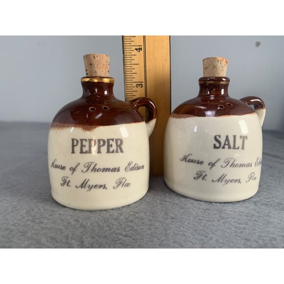 Vintage Ceramic Salt & Pepper Shaker Set House of Thomas Edison Ft Myers Fla - Picture 4 of 7